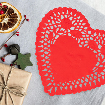 Heart Doilies 10 Inches - Pack of 100, 25 Each in Red, Pink, White, and Blue - Perfect for Valentine's Day Decorations.