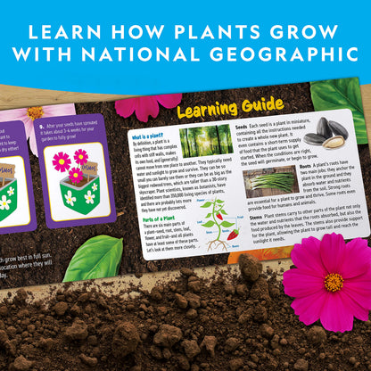 National Geographic Flower & Herb Gardening Kit for Kids - Gardening Set with 3 Stainless Steel Pots, Paint & Stickers, Kids Plant Growing Kit