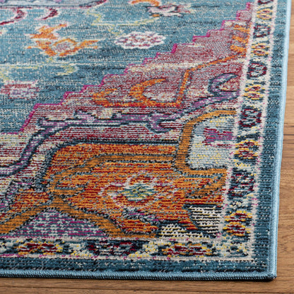 SAFAVIEH Crystal Collection Area Rug - 6'7" x 9'2", Teal & Rose, Medallion Distressed Design, Non-Shedding & Easy Care, Ideal for High Traffic Areas in Living Room, Bedroom (CRS501T)