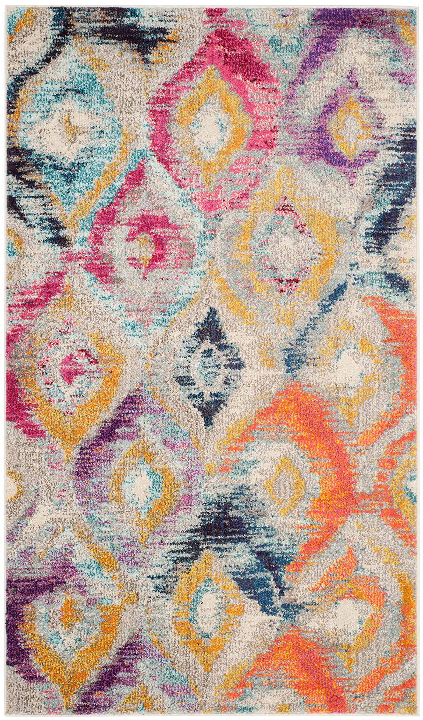 SAFAVIEH Monaco Collection Accent Rug - 3' x 5', Multi, Ogee Trellis Watercolor Distressed Design, Non-Shedding & Easy Care, Ideal for High Traffic Areas in Entryway, Living Room, Bedroom (MNC242F)