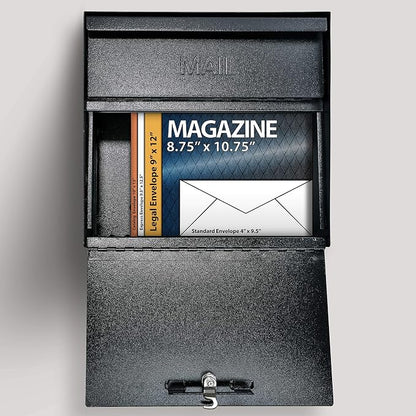 Mail Boss 7162 Metro, Black High Capacity Wall Mounted Locking Security Mailbox,Medium