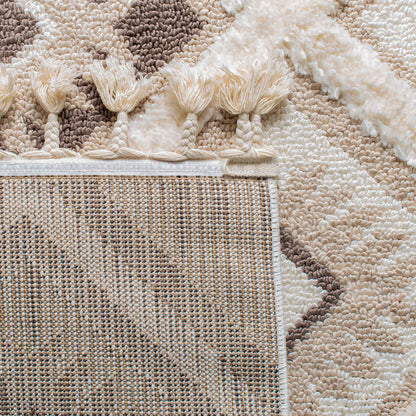 SAFAVIEH Moroccan Tassel Shag Collection Area Rug - 5'3" x 7'6", Ivory & Brown, Boho Design, Non-Shedding & Easy Care, 2-inch Thick Ideal for High Traffic Areas in Living Room, Bedroom (MTS601A)