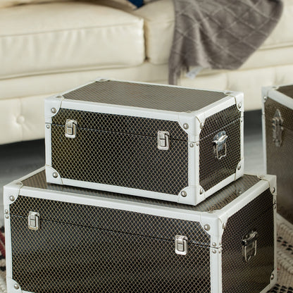 Vintiquewise Faux Leather Storage Trunk Set of 3