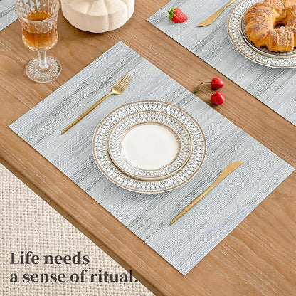 Leetaltree LightSteel Blue Placemats Set of 4 - Heat Resistant Non-Slip Place mats for Dining Table, Washable Durable PVC Vinyl Woven Table Mats（LightSteel Blue, 4）