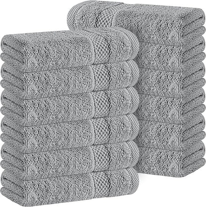 White Classic Light Grey Luxury Cotton Washcloths 12 Pc Set