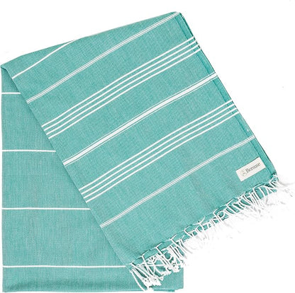 Bersuse Towels Anatolia XL Beach Blanket Throw Blanket Turkish Towel 100% Cotton Extra-Large Quick-Dry Lightweight Premium Peshtemal Towel - 61x82 Inches, Teal (Set of 3)